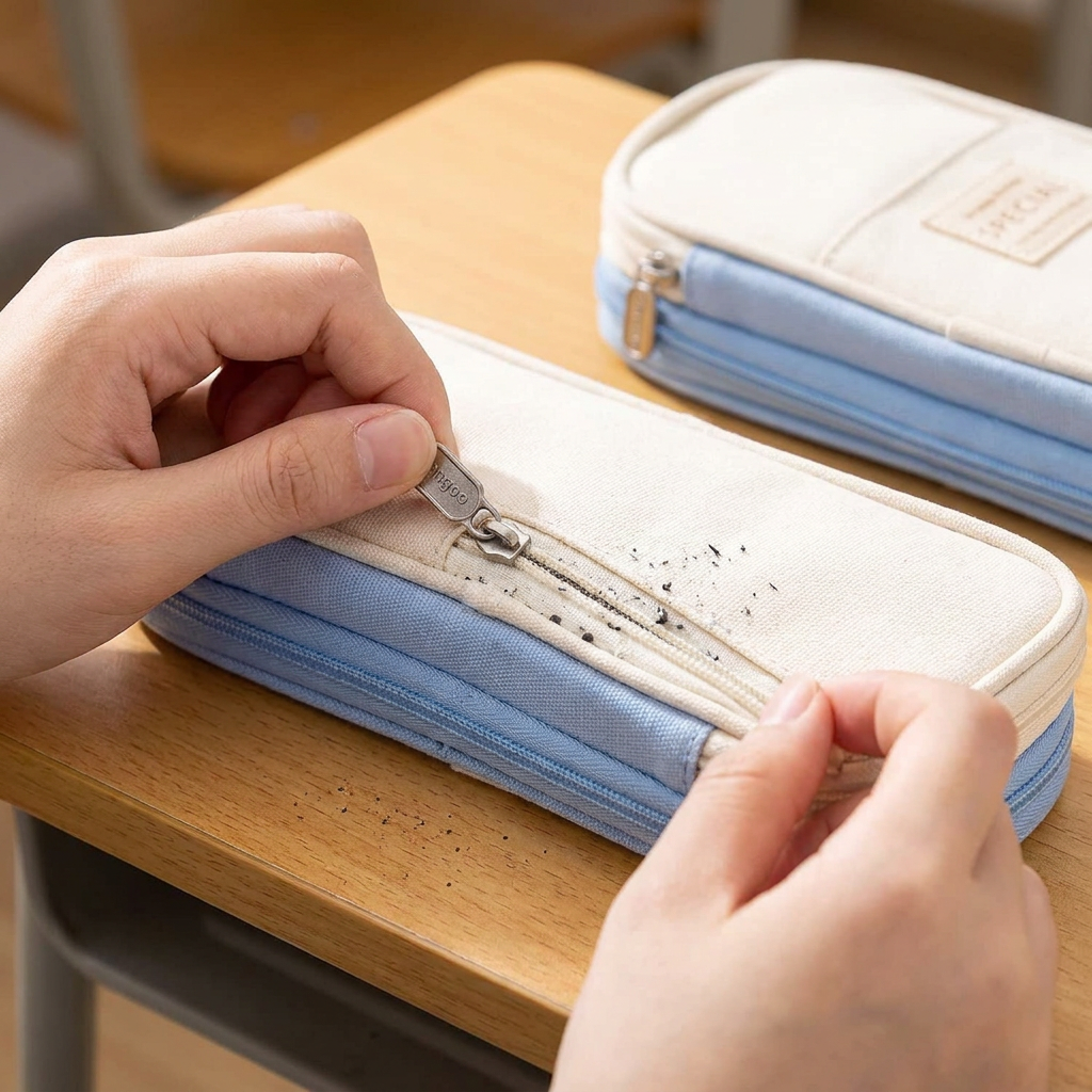 Build and failure points to look for in a zippered pencil case